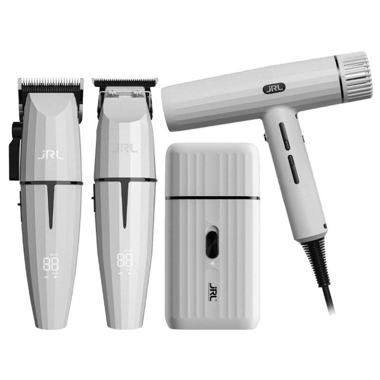 ست ماشین اصلاح حجم زن خط زن شیور و سشوار سفید سفارش آمریکا مدل JRL Ghost 3 Quad Pack Clipper Trimmer Shaver and Dr
